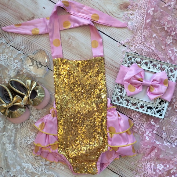 Other - Boutique Baby Pink Gold Sequin Romper